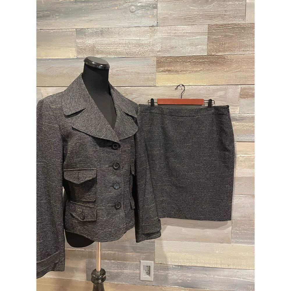 Nine West Black Suit 14 Polyester Lined Skirt Suit Euc W/Front Cargo Style Pocke